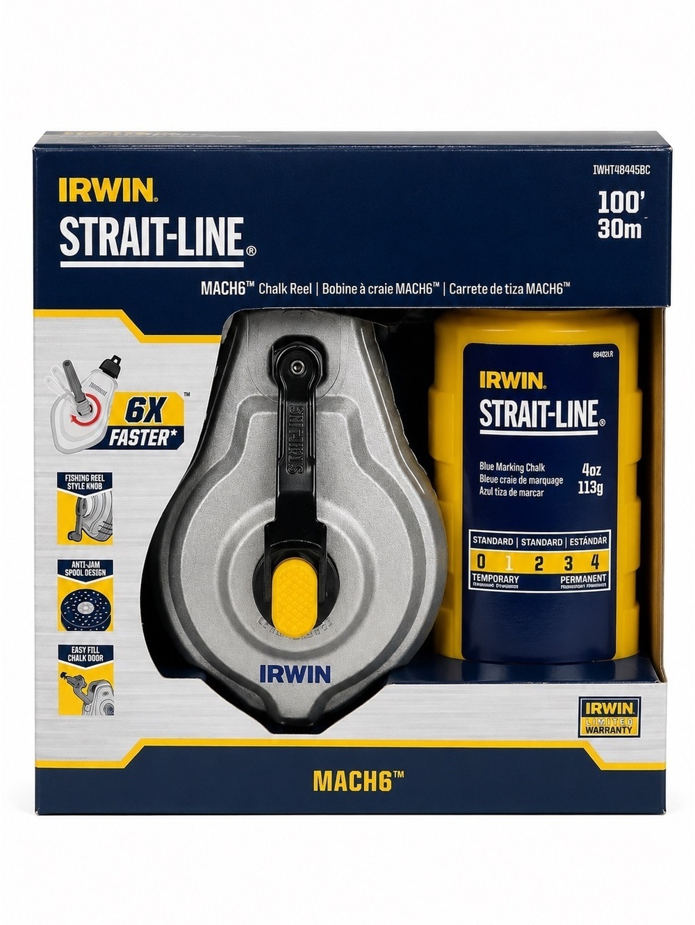IRWIN Strait-Line MACH6 Chalk Reel 100ft 30m with Blue Marking Chalk New Sealed